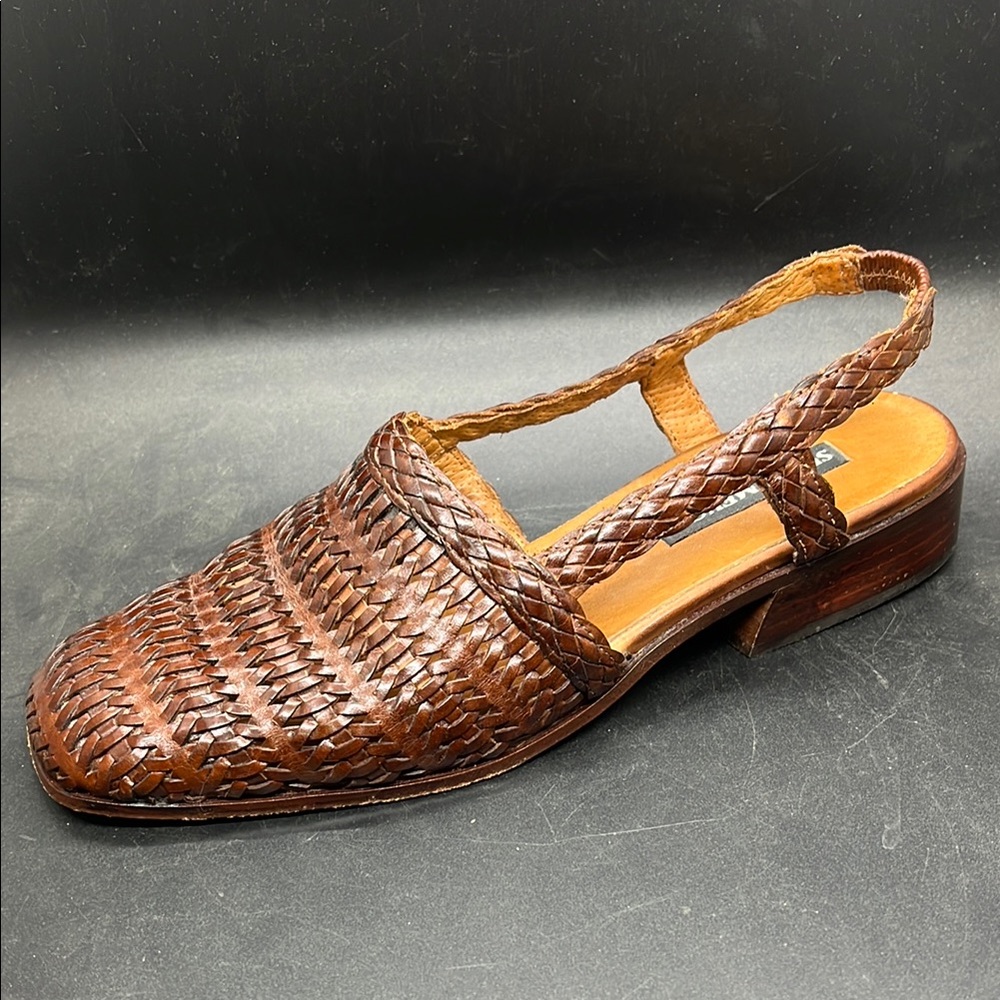 Sesto Meucci Brown Woven Leather Slingback Loafer Sandals Size 6 1/2 made Italy